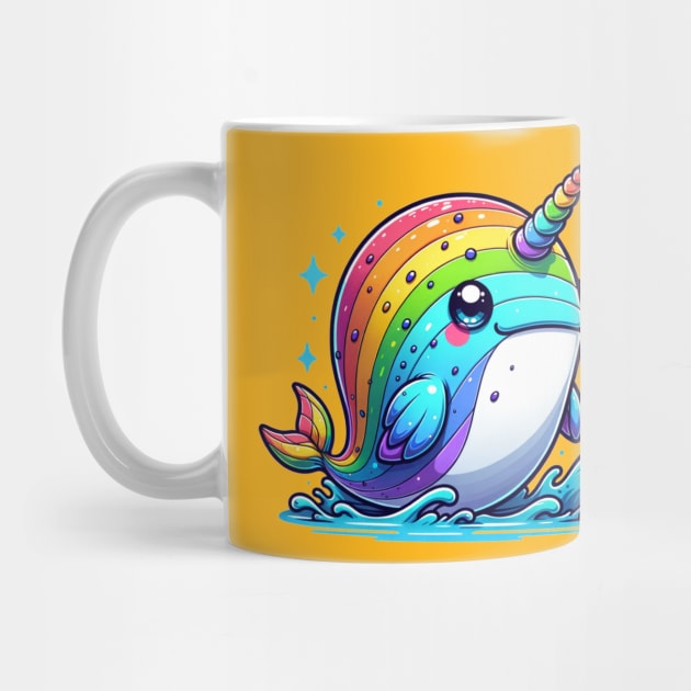 Rainbow Kawaii Narwhal by Maries Papier Bleu